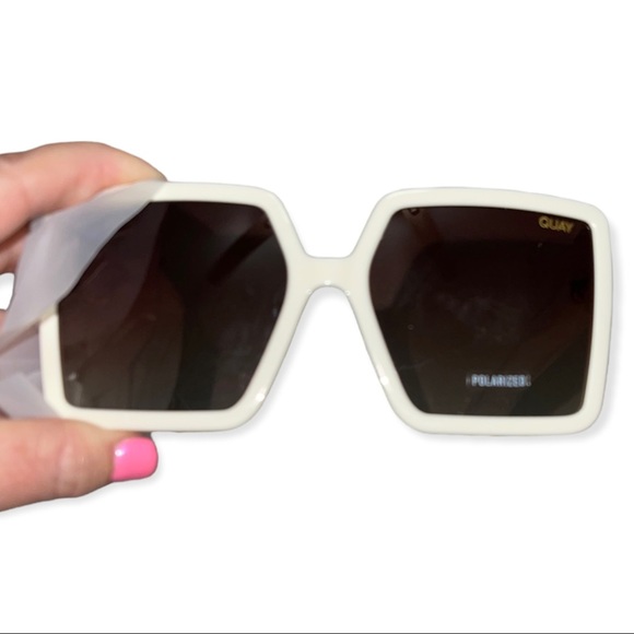 QUAY Almost Ready Polarized Sunglasses 
Ivory Frame Brown Gradient Lens Square - Picture 11 of 14